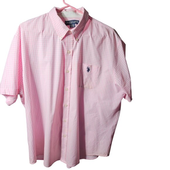 U.S. Polo Assn. Mens Pink Gingham Button-Down Shirt XXL Cotton/Polyester - Picture 1 of 5